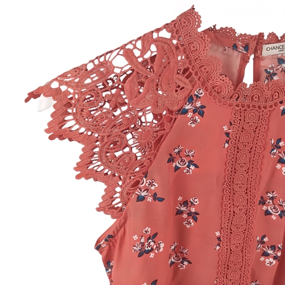 NWOT Chance Or Fate Burnt Orange Floral Lace Relaxed Fit Blouse S - Picture 3 of 7